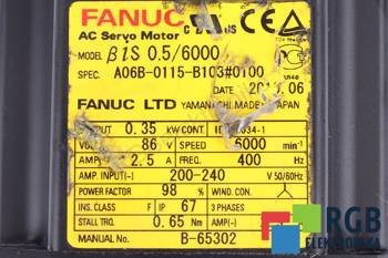 A06B-0115-B103#0100 FANUC SERVOMOTOR 0.35KW 6000OBR/MIN