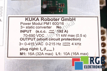 PM1-600/16 3X0-415VAC 0-215HZ POWER MODUL KUKA